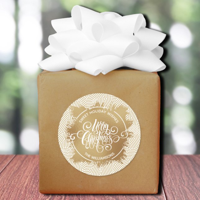 Adesivo Redondo Feriado natalício Dourado (Merry Christmas on gold sweet holiday wishes homemade stickers)