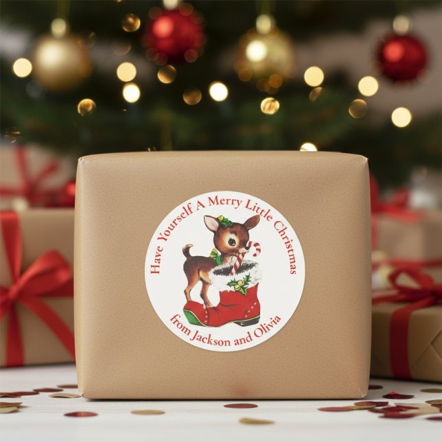 Adesivo Redondo Feriado Personalizado De Vencedor De Natal (Baby Christmas Deer Custom Holiday Classic Round Sticker)