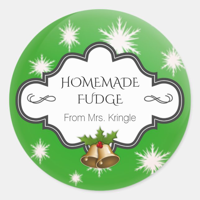 Adesivo Redondo Feriado Personalizado Fazendo Flocos de Neve Verde (Frente)