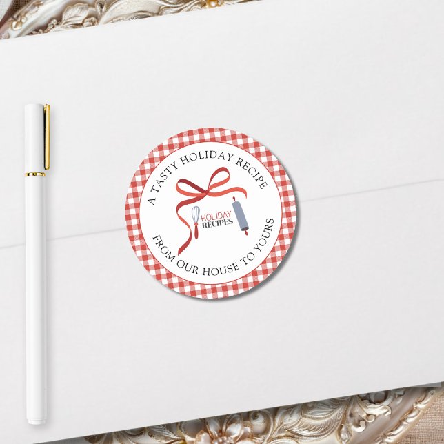 Adesivo Redondo Feriado Recebe Envelope de Cartão de Natal (Holiday Recipes Red Check Festive Envelope Seal)