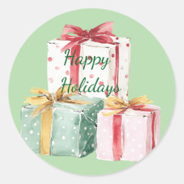 Adesivo Redondo Feriado Russo 🎄 Presente em Vermelho, Branco e Ve