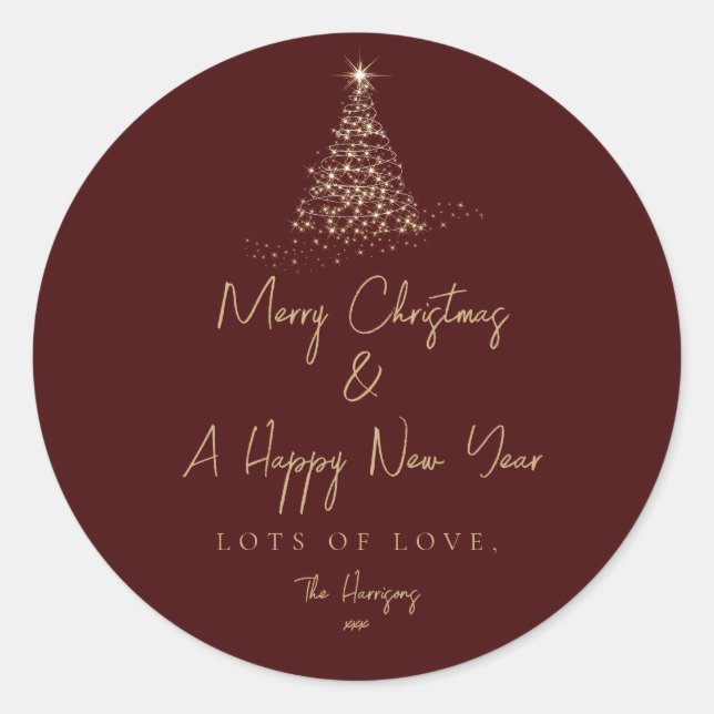 Adesivo Redondo Feriado Simples de Sparkle da Árvore de Natal Dour (Frente)