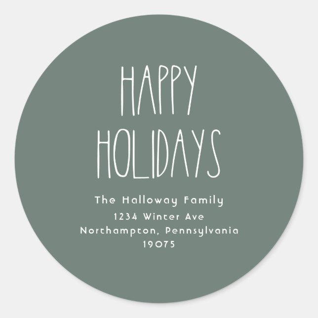 Adesivo Redondo Feriados Boho Verdes Felizes Envelope Selos (Frente)