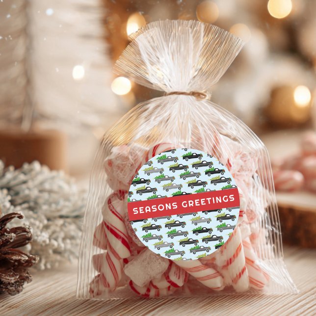 Adesivo Redondo Feriados CLIENTES Fresosos de Natal (Christmas Trucks Cute CUSTOM Holiday Seasonal Classic Round Sticker
)