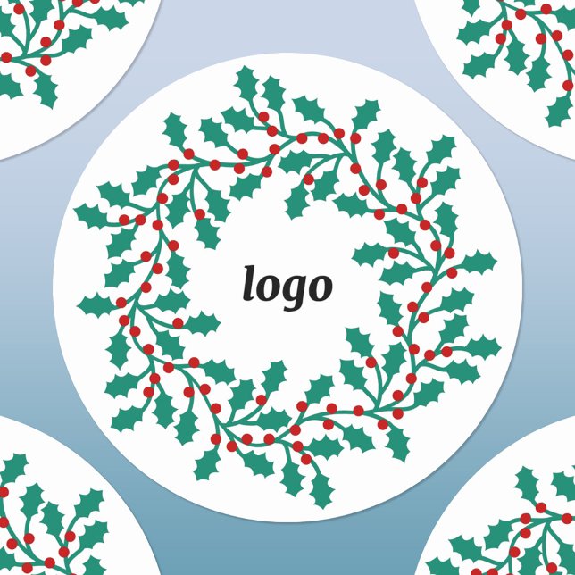 Adesivo Redondo Feriados comerciais do logotipo Holly Wreath (Logo holly wreath business promotional holiday sticker)