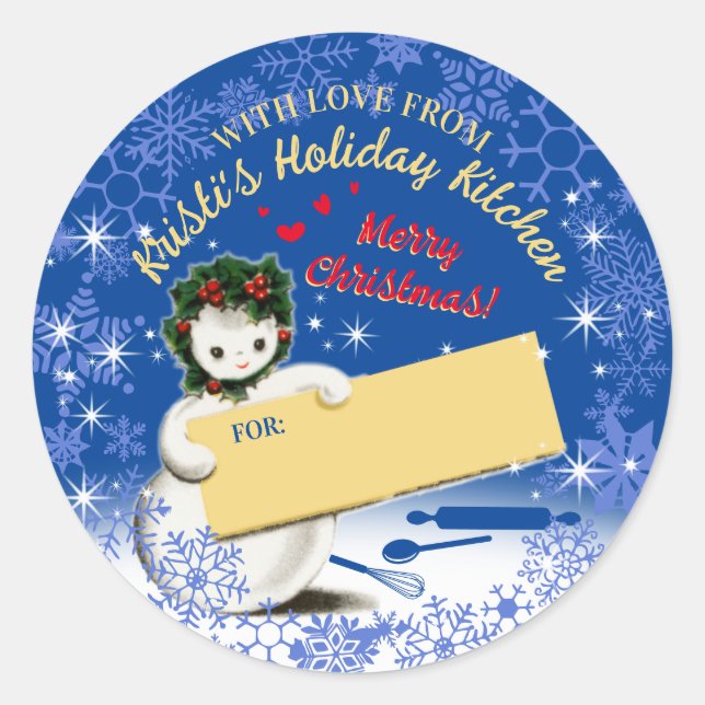 Adesivo Redondo Feriados cozinhando biscoitos caseiros de Natal pa (Frente)