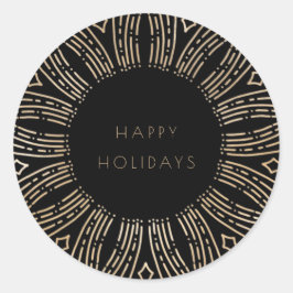 Adesivo Redondo Feriados de arte de arremesso preto e Dourado
