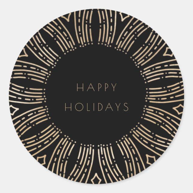 Adesivo Redondo Feriados de arte de arremesso preto e Dourado (Frente)