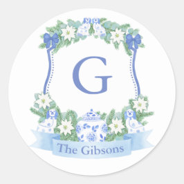 Adesivo Redondo Feriados de Chinoiserie Azul Envelope de Crest