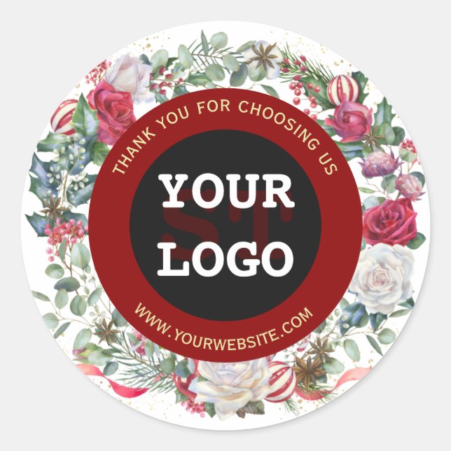 Adesivo Redondo Feriados de inverno Dourado Vermelho Monograma do  (Frente)