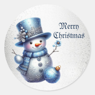 Adesivo Redondo Feriados de inverno elegantes do Natal Snowman