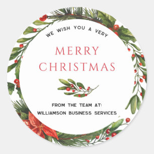 Adesivo Redondo Feriados de Natal de Negócios Holly Wreath Botânic