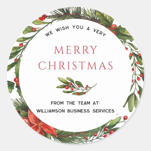 Adesivo Redondo Feriados de Natal de Negócios Holly Wreath Botânic (Frente)