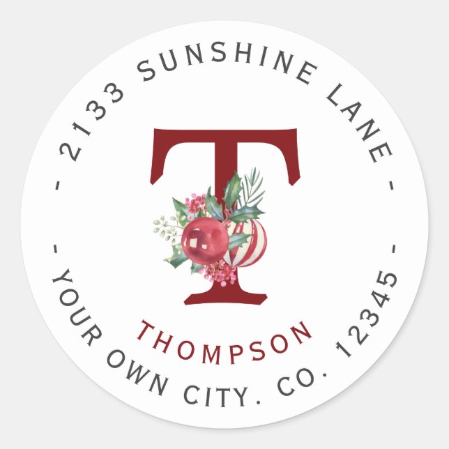 Adesivo Redondo Feriados de Natal Monograma Endereço de devolução (Frente)