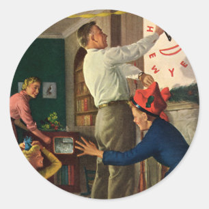 Adesivo Redondo Feriados do vintage, meia-noite na véspera de Ano