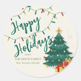 Adesivo Redondo Feriados Felizes Árvore das Luzes das Cordas - Nat