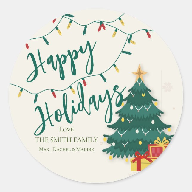 Adesivo Redondo Feriados Felizes Árvore das Luzes das Cordas - Nat (Frente)
