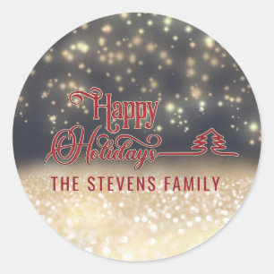 Adesivo Redondo Feriados Felizes com dourado brilhante guião verme