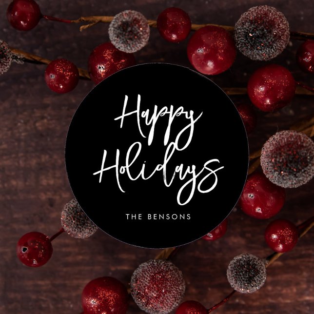 Adesivo Redondo Feriados felizes Contemporâneos em Preto (Criador carregado)