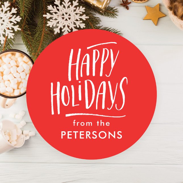 Adesivo Redondo Feriados Felizes da Caligrafia Moderna (Criador carregado)