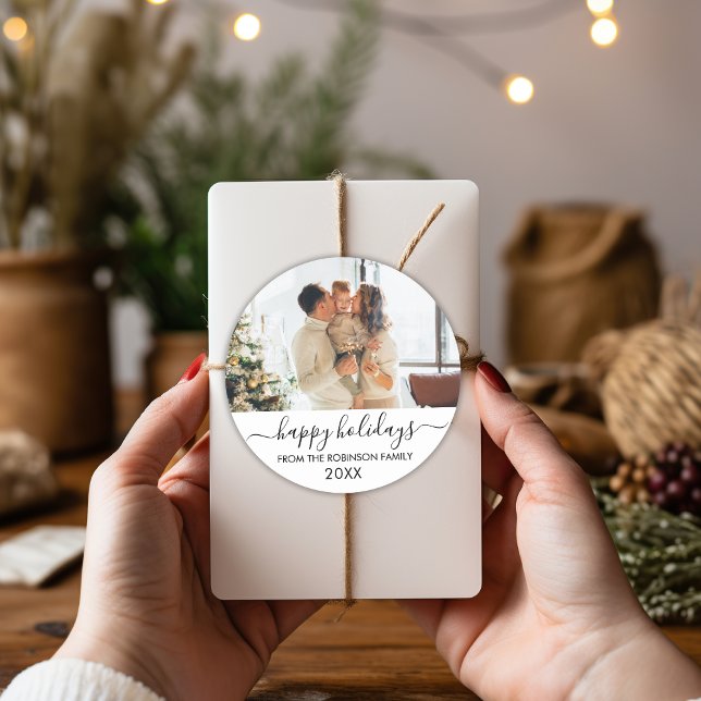 Adesivo Redondo Feriados Felizes da Família Black White Script (Criador carregado)