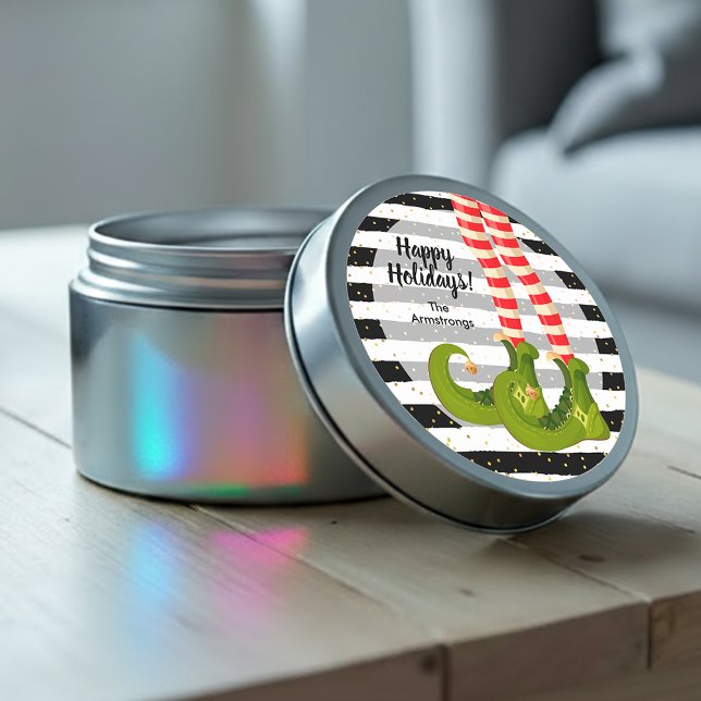 Adesivo Redondo Feriados Felizes das Pernas do Elf (Elf Legs Happy Holidays Round Stickers)