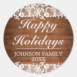 Adesivo Redondo Feriados felizes de madeiras e rendas brancas