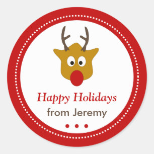 Adesivo Redondo Feriados Felizes de Natal para Reindeer Cute