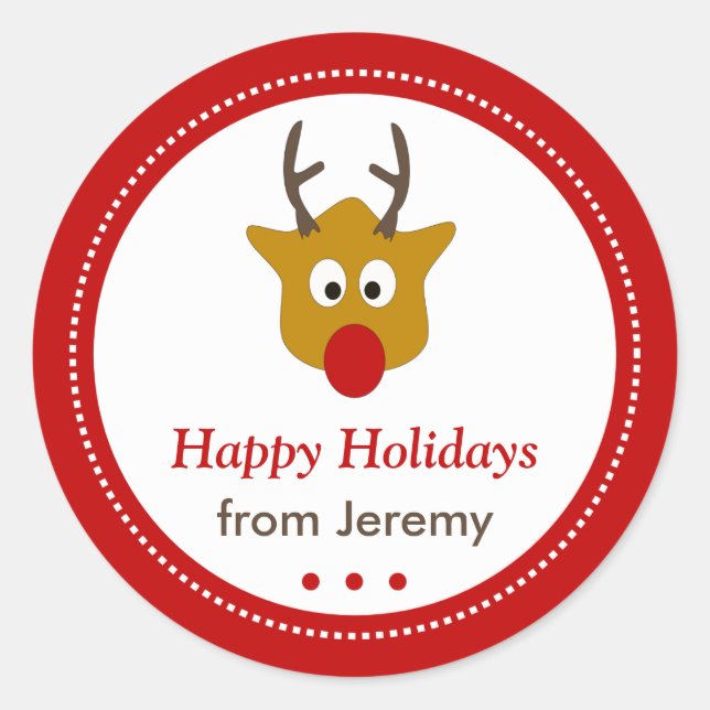 Adesivo Redondo Feriados Felizes de Natal para Reindeer Cute (Frente)