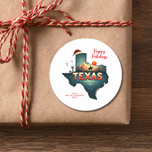 Adesivo Redondo Feriados Felizes do Estado do Texas - Ano de Texto