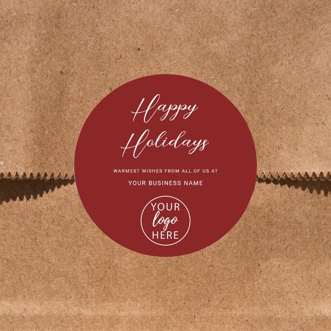 Adesivo Redondo Feriados Felizes do Script de Logotipo para Empres (Modern Business Logo Script Happy Holidays Classic Round Sticker)