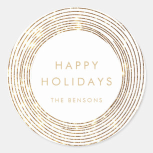 Adesivo Redondo Feriados Felizes dos Círculos Dourados Falsos Glit
