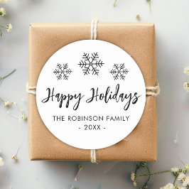 Adesivo Redondo Feriados Felizes Escuridão Branca Floco de Neve