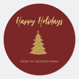 Adesivo Redondo Feriados Felizes Feriado em Árvore de Natal Glitte