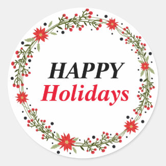 Adesivo Redondo Feriados Felizes Feriados de Natal com flores