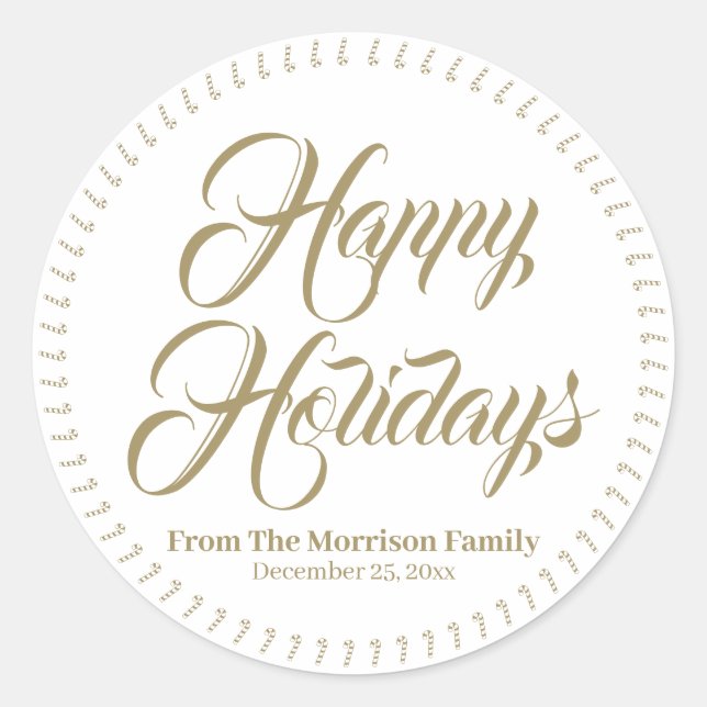 Adesivo Redondo Feriados Felizes Nome personalizado doce presente  (Frente)