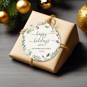 Adesivo Redondo Feriados Felizes Personalizados, faixa de aquarela