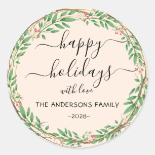 Adesivo Redondo Feriados Felizes Personalizados, faixa de aquarela