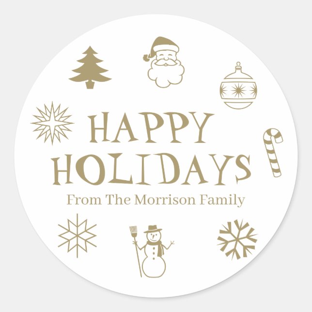 Adesivo Redondo Feriados felizes - presente de nome personalizado  (Frente)