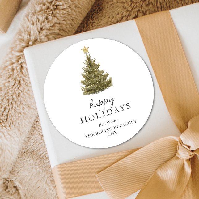 Adesivo Redondo Feriados Felizes Simples Árvore Verde de Pinheiro  (Criador carregado)