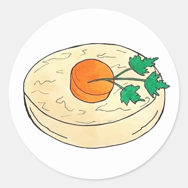 Adesivo Redondo Feriados Judeus de Peixes de Gefilte Shabbat Comid (Frente)