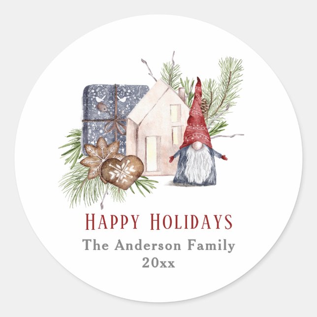 Adesivo Redondo Feriados Nórdicos do Gnomo Natal Hygge (Frente)