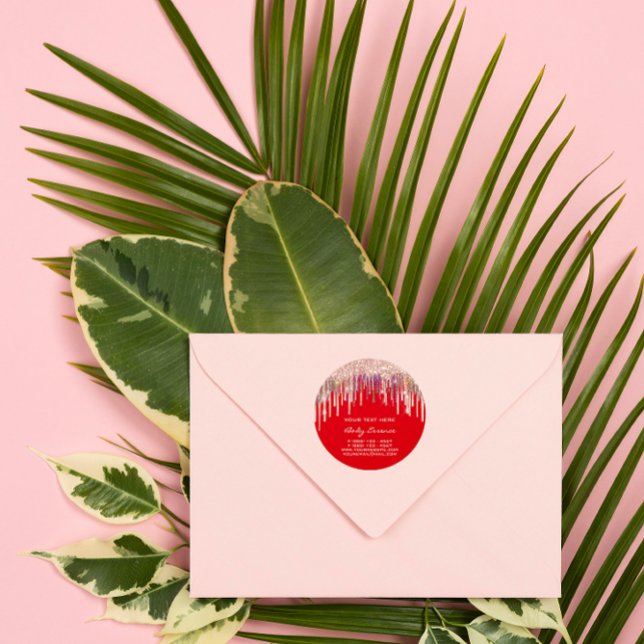 Adesivo Redondo Feriados vermelhos do Makeup Holograph Drives Rosa (Makeup Holograph Drips Rose Red Holidays Classic Round Sticker)