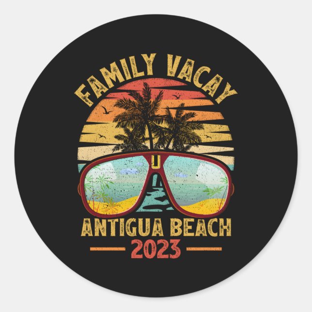 Adesivo Redondo Férias da Família 2023 Barbuda Antígua Beach (Frente)