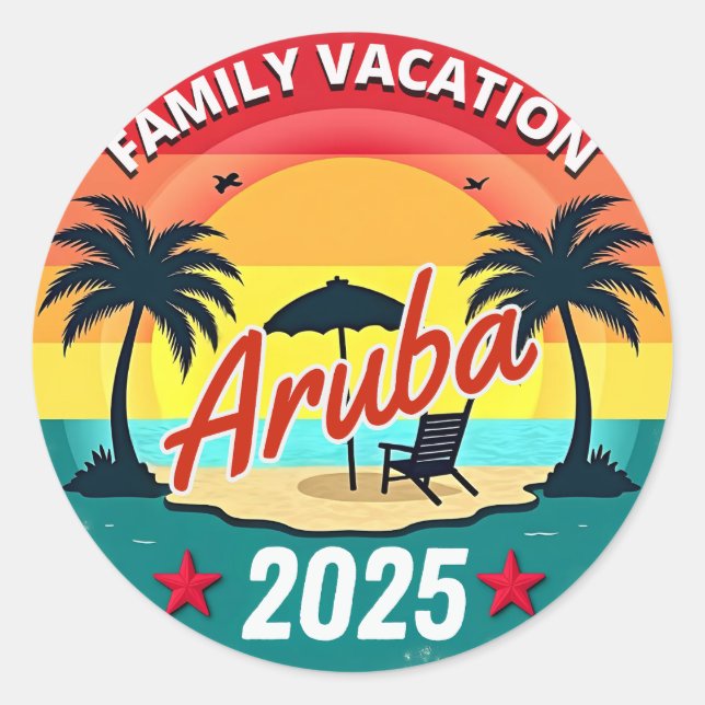Adesivo Redondo Férias da Família Aruba 2025 (Frente)