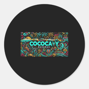 Adesivo Redondo Férias da família Cococay Beach Bahamas Viagem Sum