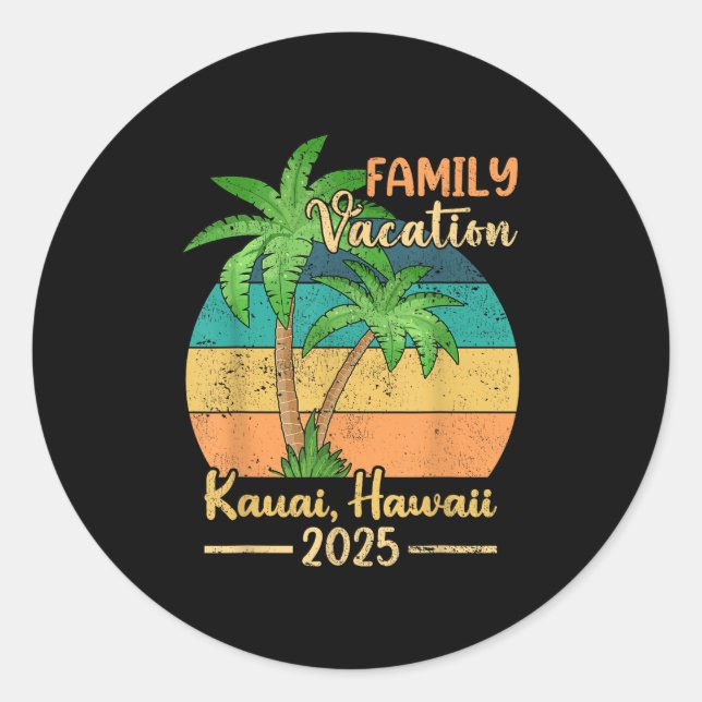 Adesivo Redondo Férias da Família Kauai Hawaii Beach 2025 Summer (Frente)