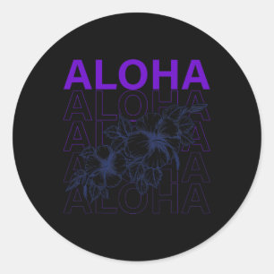 Adesivo Redondo Férias de Aloha Havaí Surfando Praia Tropical Hibi