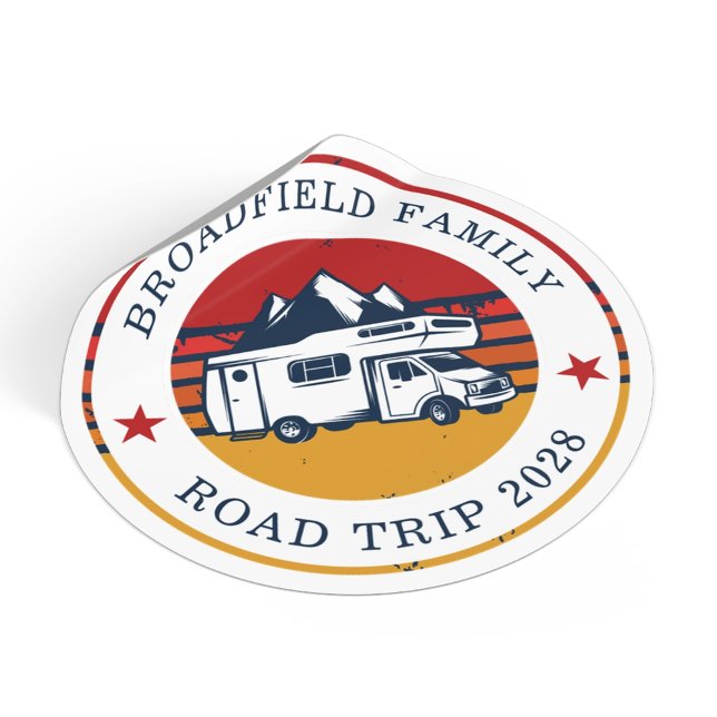 Adesivo Redondo Férias de campismo da família RV Road Trip Matchin (RV Road Trip Matching Family Camping Vacation Classic Round Sticker)