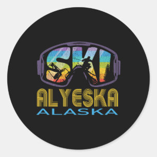 Adesivo Redondo Férias de Esqui Alyeska Alasca
